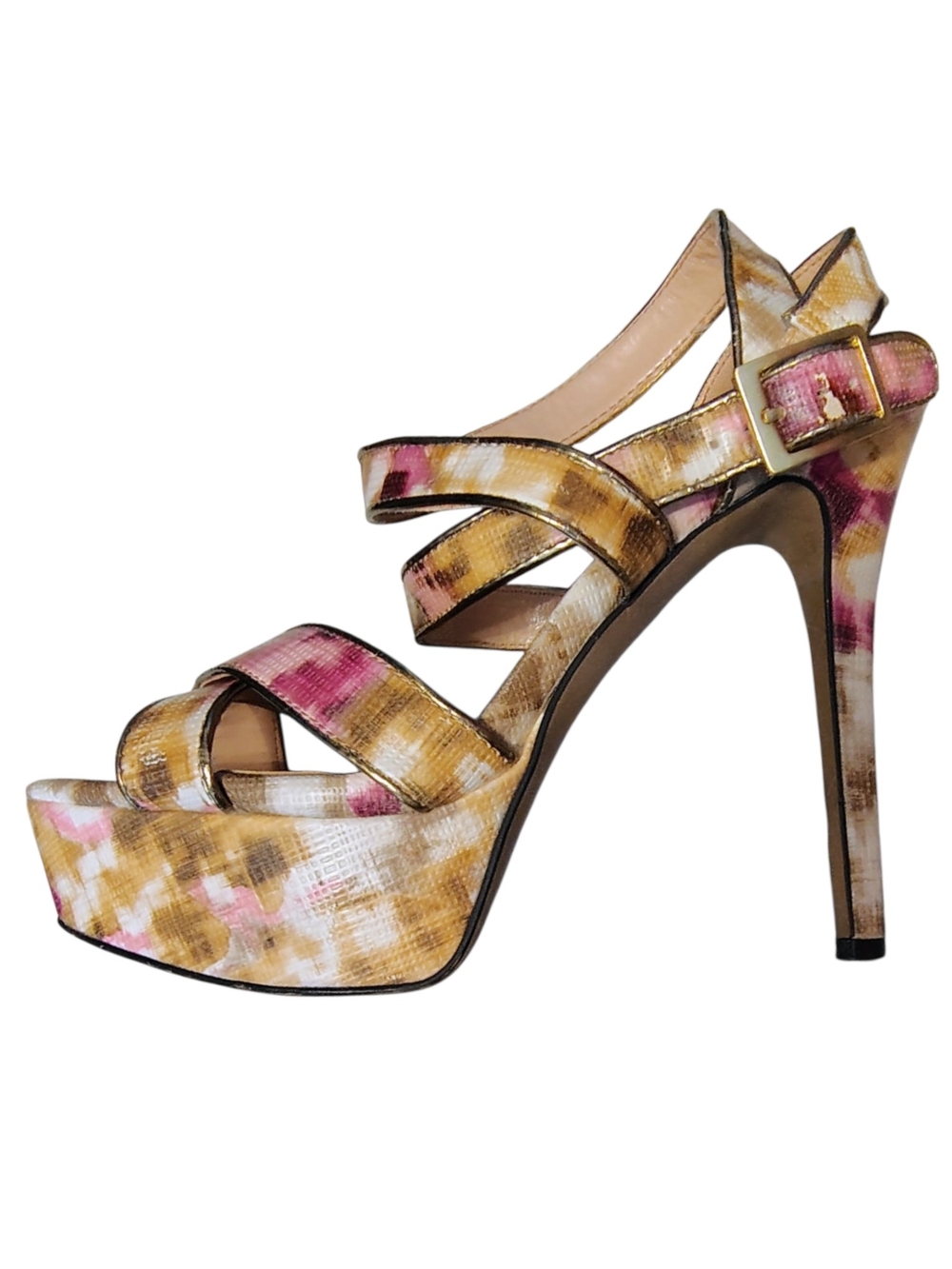 Jessica Simpson Multicolor Pink & Gold Strappy Platform Heel